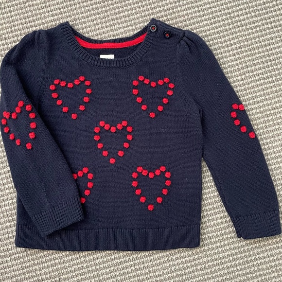 Valentine Hearts Baby GAP Navy & Red Pom Heart Sweater - Picture 1 of 5